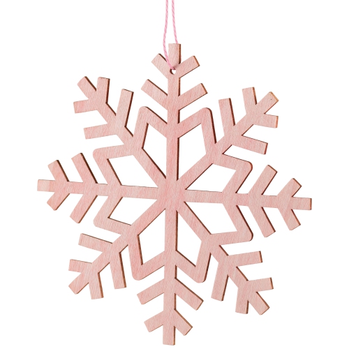 Wooden Snowflake Christmas Ornaments - 4.75" - Pink - Set of 4