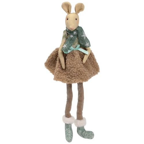 Sitting Girl Mouse in Plush Dress with Dangling Legs Christmas Figure - 18"