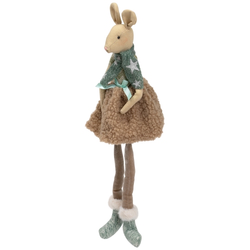 Sitting Girl Mouse in Plush Dress with Dangling Legs Christmas Figure - 18"