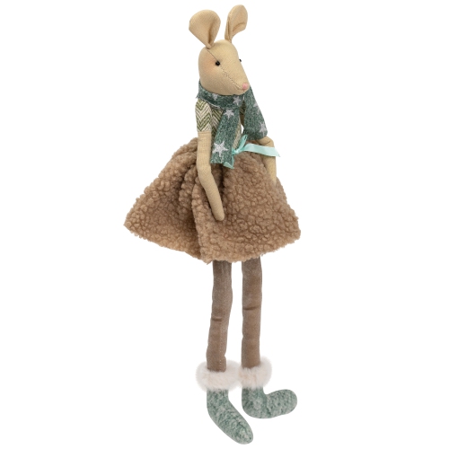 Sitting Girl Mouse in Plush Dress with Dangling Legs Christmas Figure - 18"