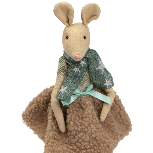 Sitting Girl Mouse in Plush Dress with Dangling Legs Christmas Figure - 18"