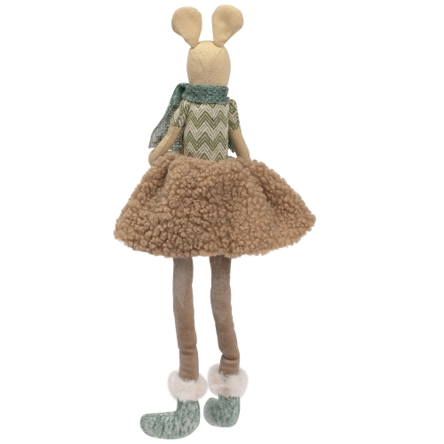 Sitting Girl Mouse in Plush Dress with Dangling Legs Christmas Figure - 18"