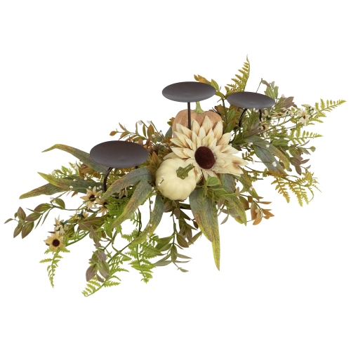 Sunflowers and Pumpkins Fall Harvest Triple Pillar Candleholder - 28"