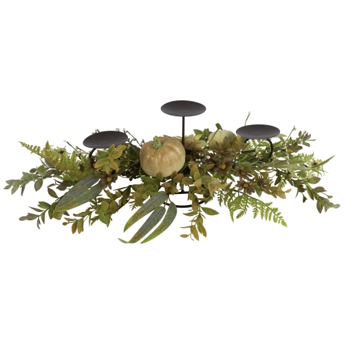 Sunflowers and Pumpkins Fall Harvest Triple Pillar Candleholder - 28"