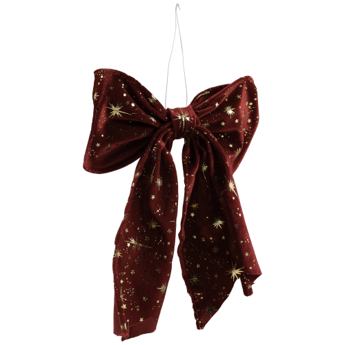 Glittered Starburst Velveteen Bow Christmas Decoration - 9"