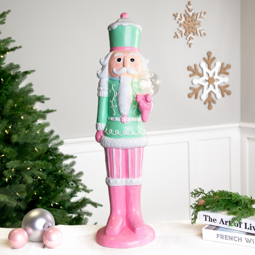LED Lighted Glitter Christmas Nutcracker - 27" - Green and Pink