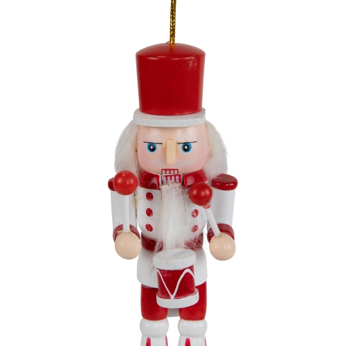 Nutcracker Soldiers Wooden Christmas Ornaments - 5" - Red and White - Set of 4
