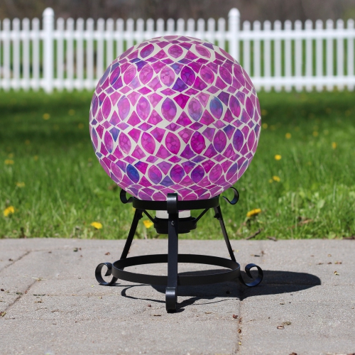 NORTHLIGHT  Iridescent Mosaic Outdoor Garden Gazing Ball - 10" - Purple, Pink And In White