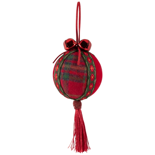 Jingle Bell Plaid Christmas Ball Ornaments - 2.75" - Set of 4 - Red and Green