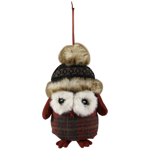 Plush Baby Owl in Plaid Christmas Ornament - 7"