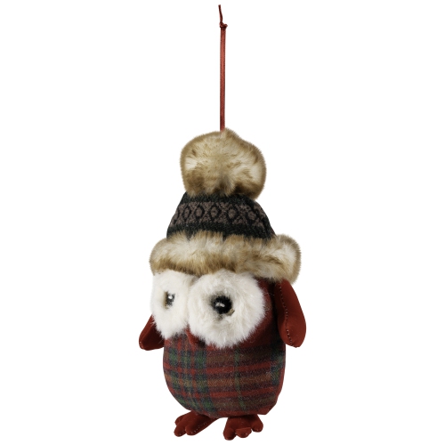 Plush Baby Owl in Plaid Christmas Ornament - 7"