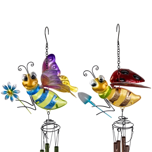 Pink and Green Bees Outdoor Garden Windchimes - 30" - Set of 2