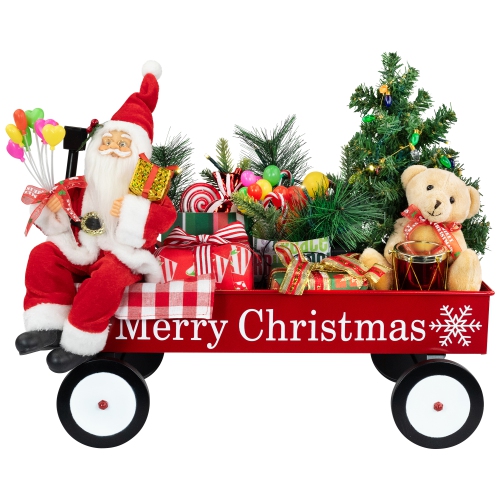 Lighted and Musical Santa Claus Merry Christmas Wagon Decoration - 20"