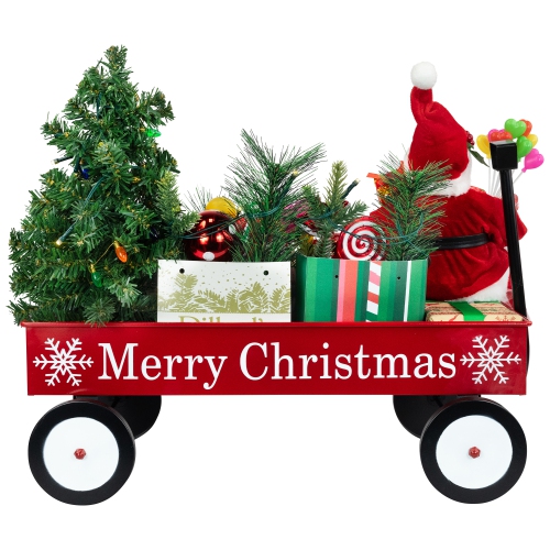 Lighted and Musical Santa Claus Merry Christmas Wagon Decoration - 20"