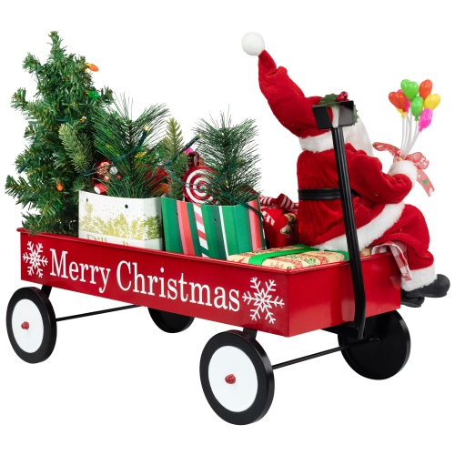 Lighted and Musical Santa Claus Merry Christmas Wagon Decoration - 20"