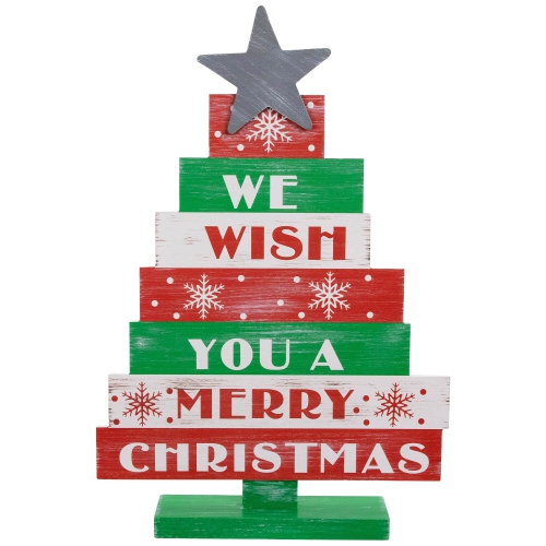 NORTHLIGHT  We Wish You A Merry Christmas Wooden Tree Sign - 16.5"