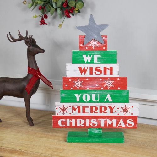 We Wish You A Merry Christmas Wooden Tree Sign - 16.5"