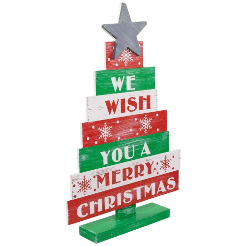 We Wish You A Merry Christmas Wooden Tree Sign - 16.5"