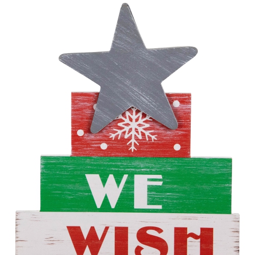 We Wish You A Merry Christmas Wooden Tree Sign - 16.5"