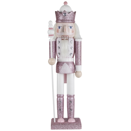Jeweled and Glittered Nutcracker King Christmas Figure - 15" - Pink and White