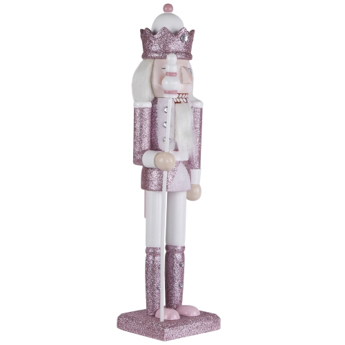 Jeweled and Glittered Nutcracker King Christmas Figure - 15" - Pink and White