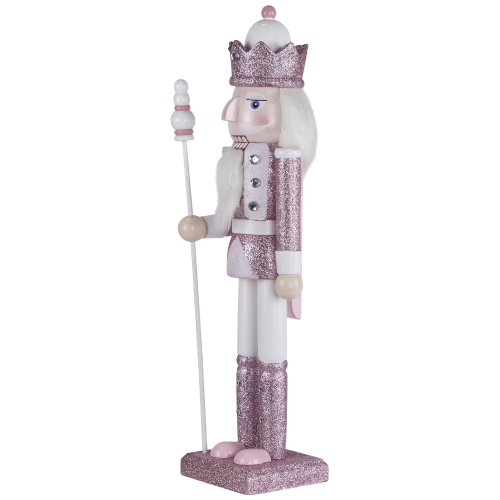 Jeweled and Glittered Nutcracker King Christmas Figure - 15" - Pink and White