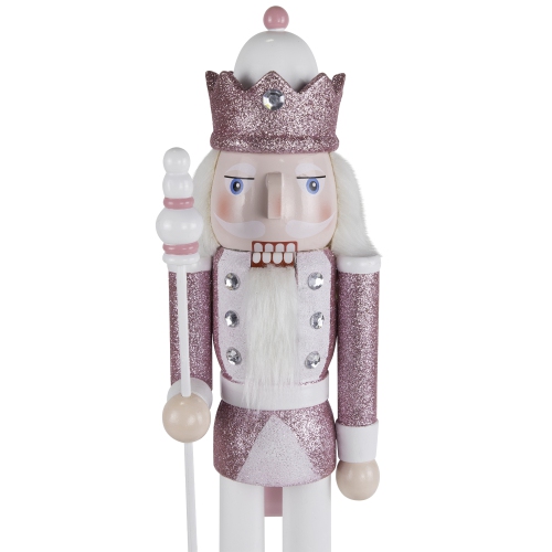 Jeweled and Glittered Nutcracker King Christmas Figure - 15" - Pink and White
