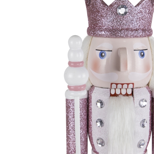 Jeweled and Glittered Nutcracker King Christmas Figure - 15" - Pink and White