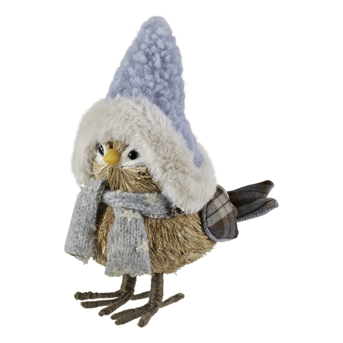 Woodland Standing Bird with Plush Winter Hat Christmas Figure - 7.5"