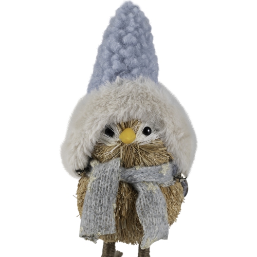 Woodland Standing Bird with Plush Winter Hat Christmas Figure - 7.5"
