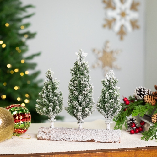 Frosted Pine Tree Trio Christmas Decoration - 8" - Unlit