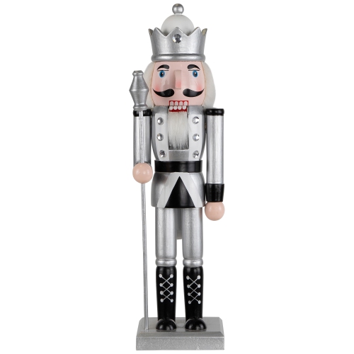 Jeweled Christmas Nutcracker Figure - 14" - Silver and Black