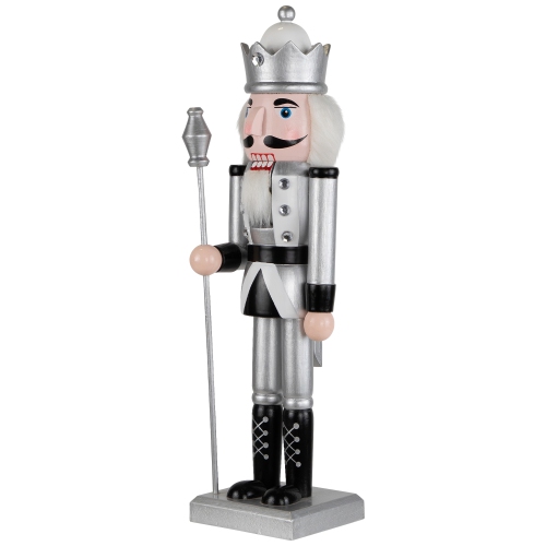 Jeweled Christmas Nutcracker Figure - 14" - Silver and Black
