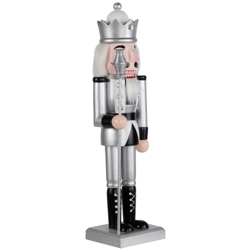 Jeweled Christmas Nutcracker Figure - 14" - Silver and Black