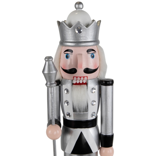 Jeweled Christmas Nutcracker Figure - 14" - Silver and Black