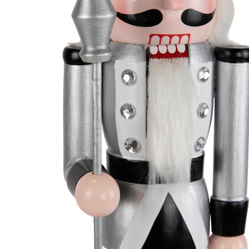 Jeweled Christmas Nutcracker Figure - 14" - Silver and Black