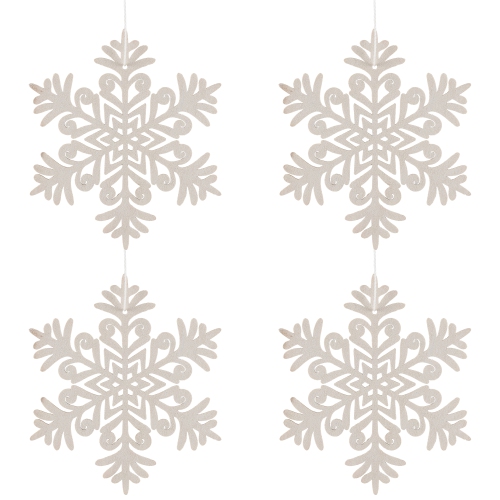 Snowflake Shaped Wooden Cut-Out Christmas Ornaments - 4.75" - White - Set of 4