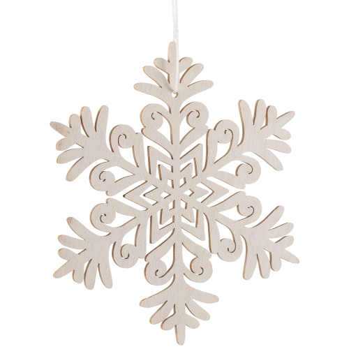 Snowflake Shaped Wooden Cut-Out Christmas Ornaments - 4.75" - White - Set of 4
