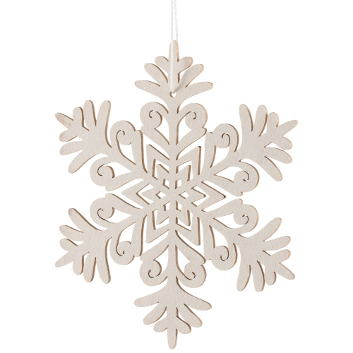 Snowflake Shaped Wooden Cut-Out Christmas Ornaments - 4.75" - White - Set of 4