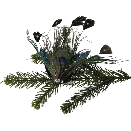 Peacock Ocelli Feather Clip-On Christmas Ornament -6" - Brown, Green and Blue