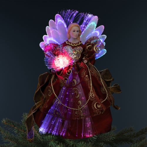Lighted Fiber Optic Angel Christmas Tree Topper - 12" - Burgundy