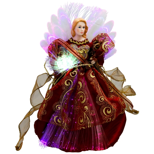 Lighted Fiber Optic Angel Christmas Tree Topper - 12" - Burgundy