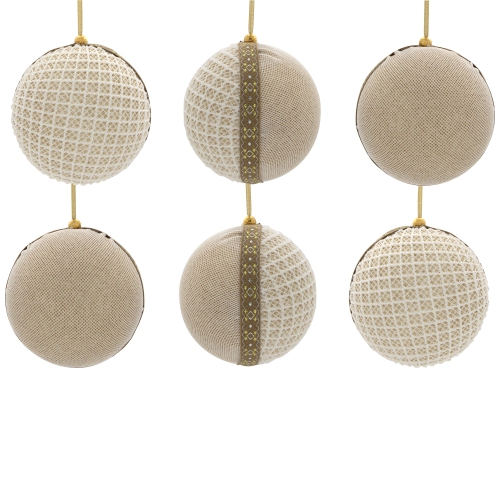 Mesh and Ribbon Christmas Ball Ornament - 4" - Gold - Set of 6