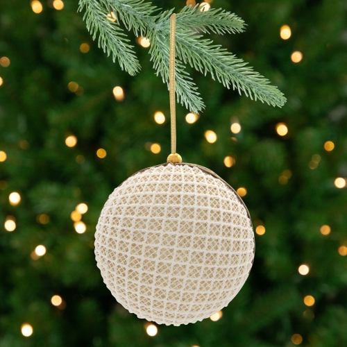 Mesh and Ribbon Christmas Ball Ornament - 4" - Gold - Set of 6