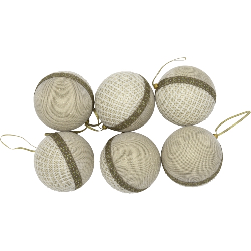 Mesh and Ribbon Christmas Ball Ornament - 4" - Gold - Set of 6