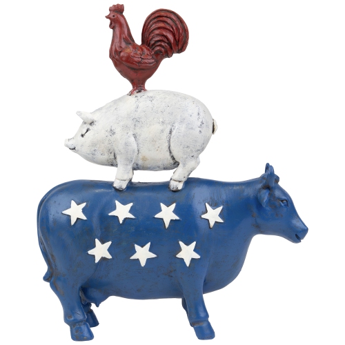 Stacked Patriotic Farm Animals Outdoor Garden Statue - 12"