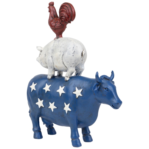 Stacked Patriotic Farm Animals Outdoor Garden Statue - 12"