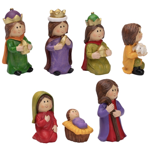 7-Piece Mini Children's Nativity Christmas Set - 4" - Multicolor