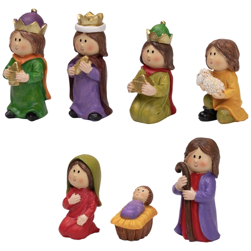 7-Piece Mini Children's Nativity Christmas Set - 4" - Multicolor