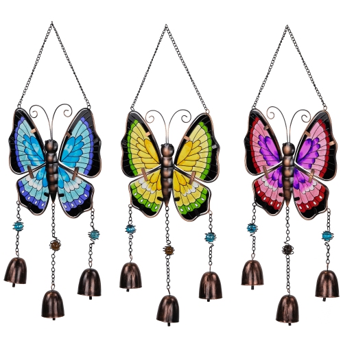 Metal Butterfly Outdoor Garden Suncatcher Windchimes - 21" - Set of 3